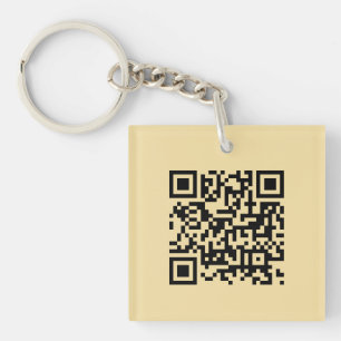 Modern Elegant Square Single Sided Gold QR Code Key Ring
