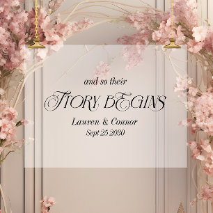 Modern Elegant Story Begins Wedding Frosted White Acrylic Sign