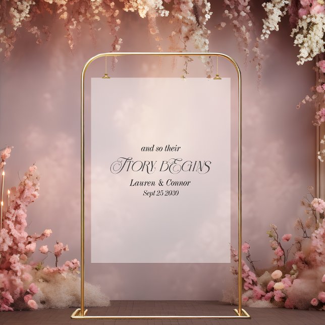 Modern Elegant Story Begins Wedding White Frosted Acrylic Sign (Creator Uploaded)