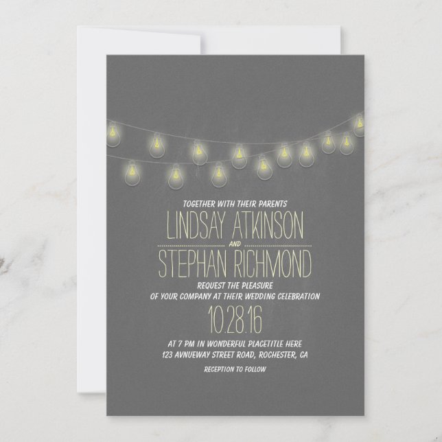 Modern Elegant String Lights Wedding Invitation (Front)