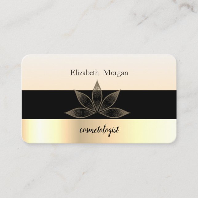 Modern Elegant Striped  Black,Gold,Lotus Business Card (Front)