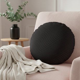 Modern Elegant Striped Black Round Cushion