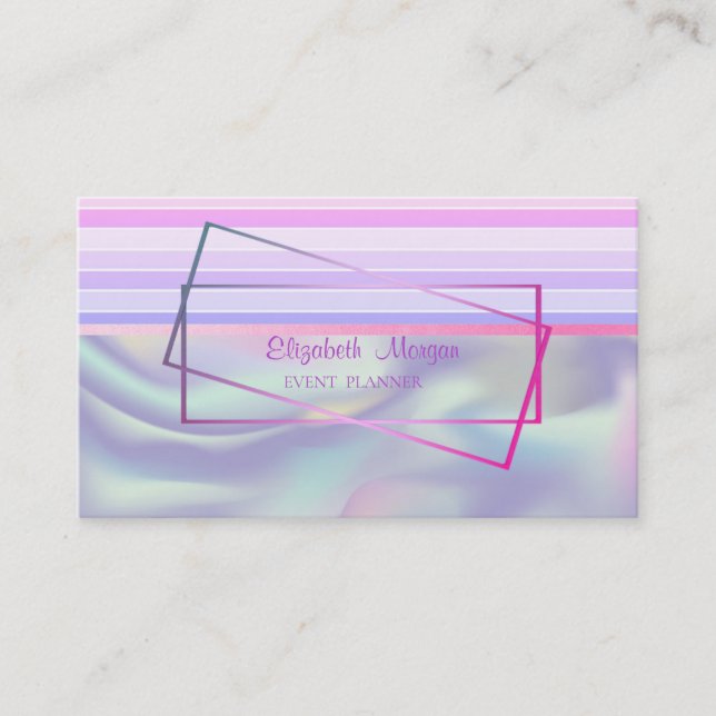 Modern Elegant Striped Frame Holographic Business Card (Front)