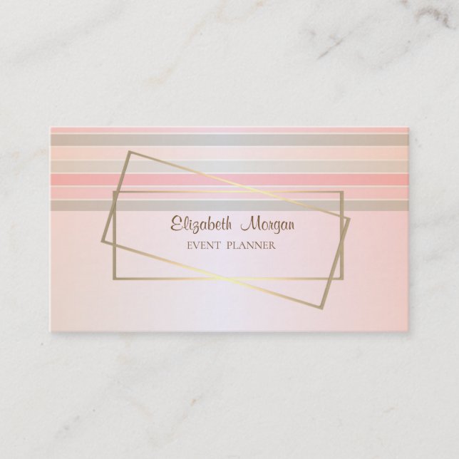 Modern Elegant Striped,Gold Frame Business Card (Front)
