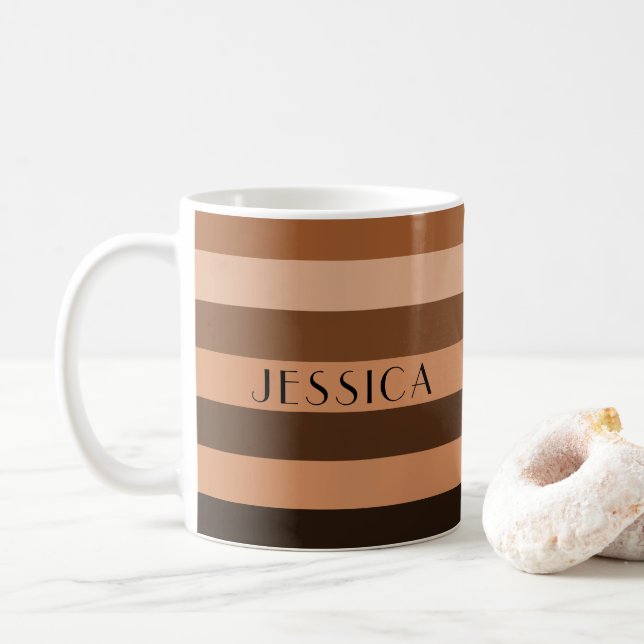 Modern Elegant Stripes Pattern Name Coffee Mug (With Donut)