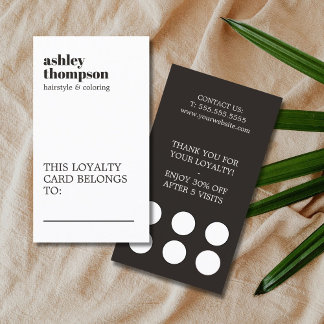 Modern Elegant Stylish Black White Hair Salon Loyalty Card