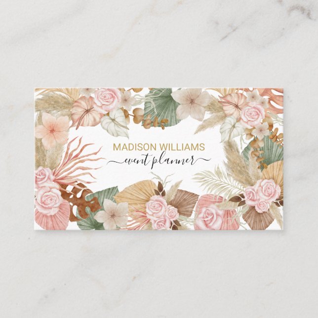Modern Elegant Stylish Boho Botanical Floral Business Card (Front)
