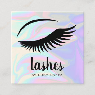 Modern elegant stylish chick holographic lashes square business card