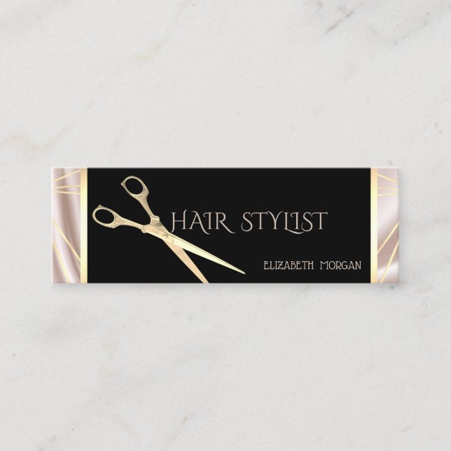 Modern Elegant Stylish Geometric Gold Scissors Mini Business Card (Front)