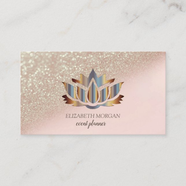Modern Elegant Stylish Glitter Bokeh Gold Lotus  Business Card (Front)