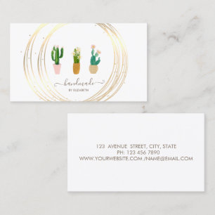 Modern Elegant Stylish,Gold Circles Cactus Plants Business Card