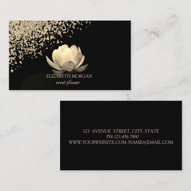 Modern Elegant Stylish Gold Diamonds Gold Lotus  Business Card (Front/Back)
