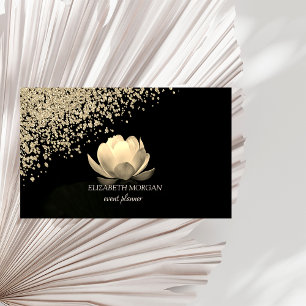 Modern Elegant Stylish Gold Diamonds Gold Lotus  Business Card