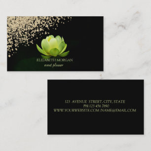 Modern Elegant Stylish Gold Diamonds Green Lotus  Business Card