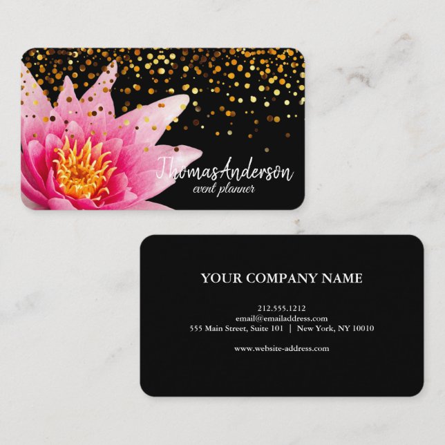 Modern Elegant Stylish Gold Glitter Lotus Business Card (Front/Back)