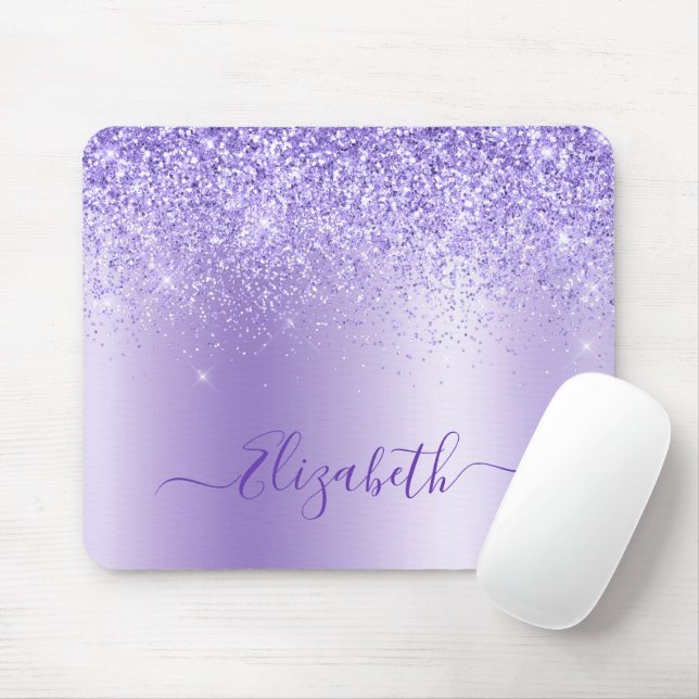Modern Elegant Stylish Purple Glitter Mouse Mat (With Mouse)