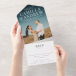 Modern Elegant Stylish RSVP Wedding All In One Invitation<br><div class="desc">A modern type overlay with large names and a full bleed photo are the features on this all in one wedding invitation with tear off response card.</div>
