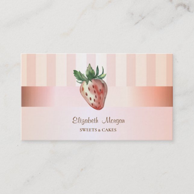 Modern Elegant Stylish Strawberry  Striped Business Card (Front)