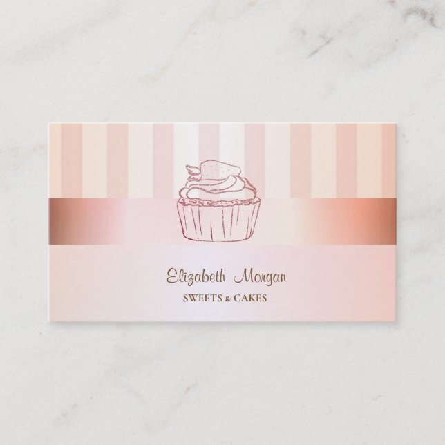 Modern Elegant Stylish Striped Cupcake Business Card (Front)