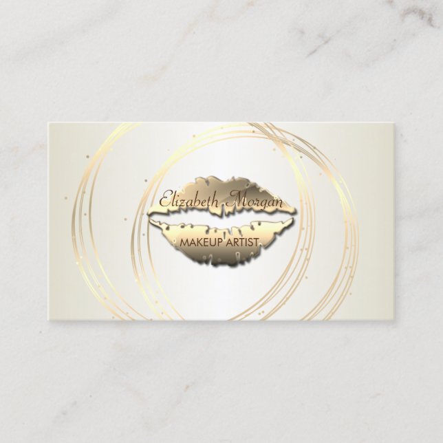 Modern Elegant Stylish,Striped ,Gold Circles,Lips Business Card (Front)