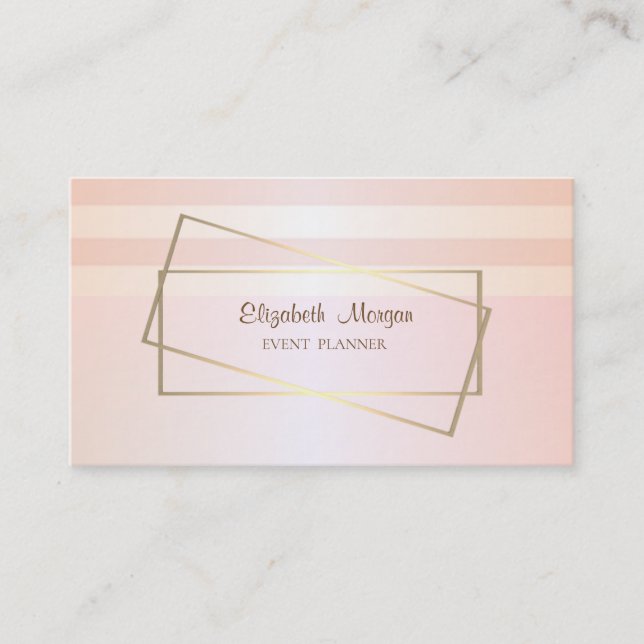 Modern Elegant Stylish Striped,Gold Frame Business Card (Front)