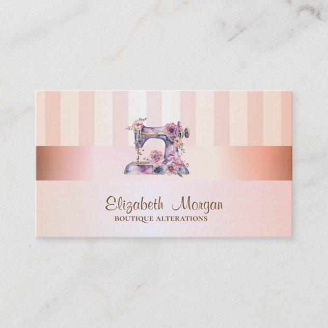 Modern Elegant Stylish Striped Sewing Machine Business Card (Front)