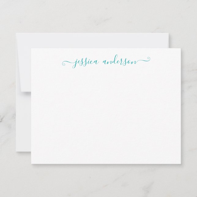 Modern Elegant Stylish Teal Light Blue Script Card (Front)
