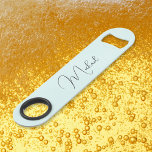 Modern Elegant Stylish Trendy Monogram Aqua Blue<br><div class="desc">Create your own custom, personalised, modern elegant black calligraphy typography script font monogrammed on aqua blue background, trendy chic stylish cool professional extra durable stainless steel speed bottle opener bar key featuring a length and design to open bottles with speed and ease. Simply type in your name / family name,...</div>