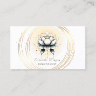 Modern Elegant Stylish White Lotus Gold Circles  Business Card