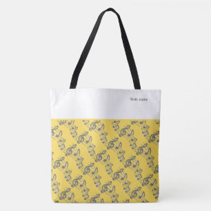 Modern Elegant Stylish Yellow Music Notes Name Tote Bag