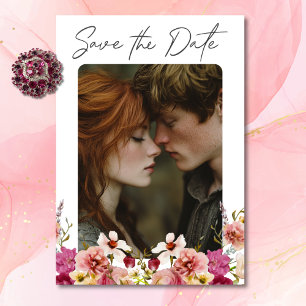 Modern Elegant Summer Meadow Floral White Wedding Save The Date