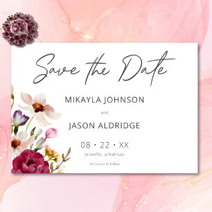 Modern Elegant Summer Meadow Floral White Wedding Save The Date