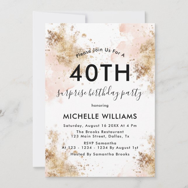 Modern Elegant Surprise 40th Birthday Invitations  (Front)