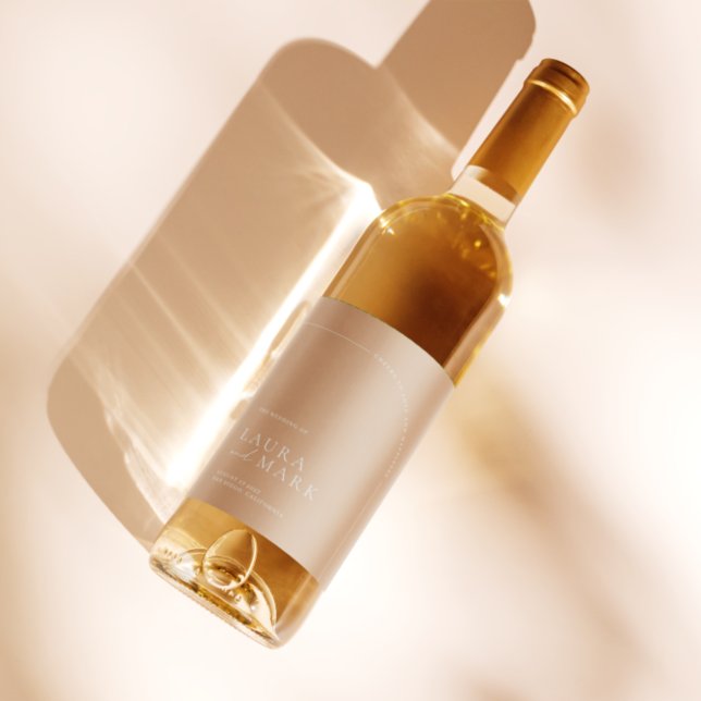 Modern Elegant Tan Boho Arch Minimalist Wedding Wine Label (Creator Uploaded)