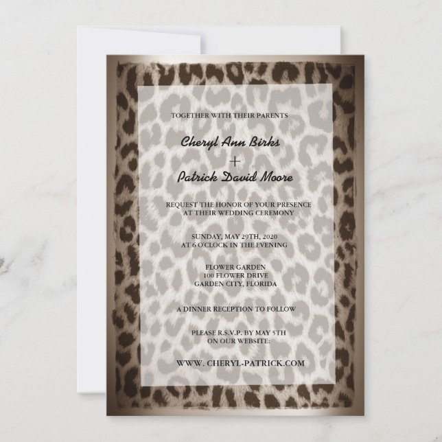 Modern Elegant Taupe Leopard Print Wedding Invitation (Front)