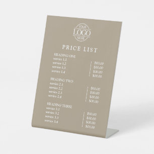 Modern Elegant Taupe Logo Service Menu Price List Pedestal Sign
