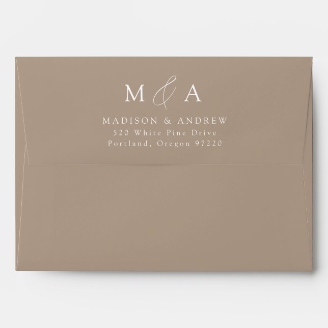 Modern Elegant Taupe Monogram Wedding Envelope (Back (Top Flap))