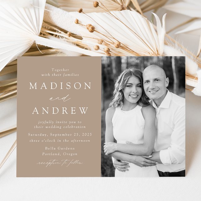 Modern Elegant Taupe Photo Wedding Invitation (Creator Uploaded)