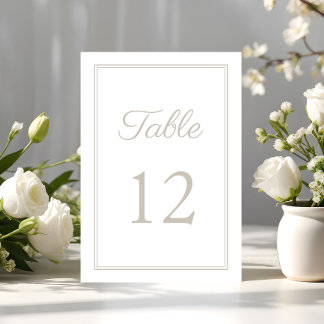 Modern Elegant Taupe Script Wedding Table Number