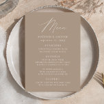 Modern Elegant Taupe Wedding Menu<br><div class="desc">Simple and elegant wedding menu featuring "Menu" displayed in a modern white script with a taupe background or colour of your choice. Personalise the taupe wedding menu by adding your names,  wedding date,  and menu information. Designed to coordinate with our Modern Elegance wedding collection.</div>