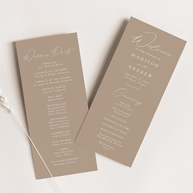 Modern Elegant Taupe Wedding Program (Creator Uploaded)