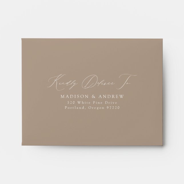 Modern Elegant Taupe Wedding RSVP Envelope (Front)