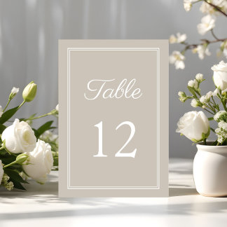 Modern Elegant Taupe Wedding Table Number
