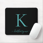 Modern Elegant Teal Aqua Monogram Script Black Mouse Mat<br><div class="desc">Modern Elegant Teal Aqua Blue Monogram Script on a chic black mouse pad. Easy to customise with your own name and details. Perfect for your modern minimalist yet luxury lifestyle! Please contact us at cedarandstring@gmail.com if you need assistance with the design or matching products.</div>