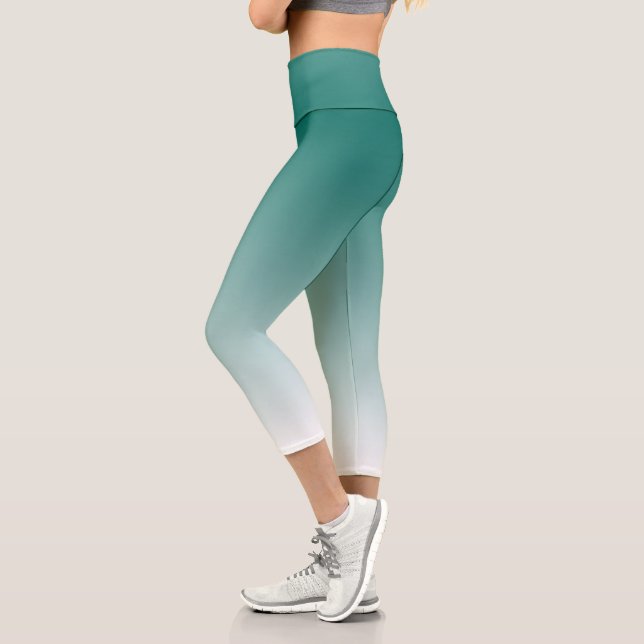 Modern Elegant Teal Blue Green Womens Trendy Capri Leggings (Left)