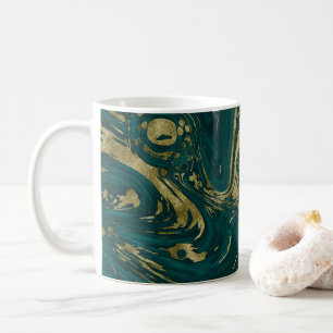 Modern Elegant Teal Green & Gold Marble Swirl Coffee Mug