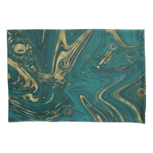 Modern Elegant Teal Green & Gold Marble Swirl   Pillowcase