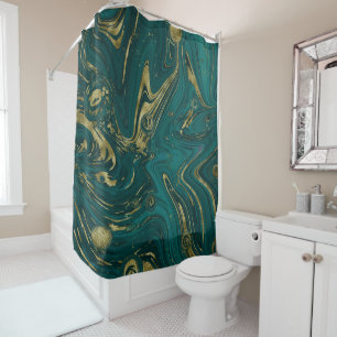 Modern Elegant Teal Green & Gold Marble Swirl Shower Curtain