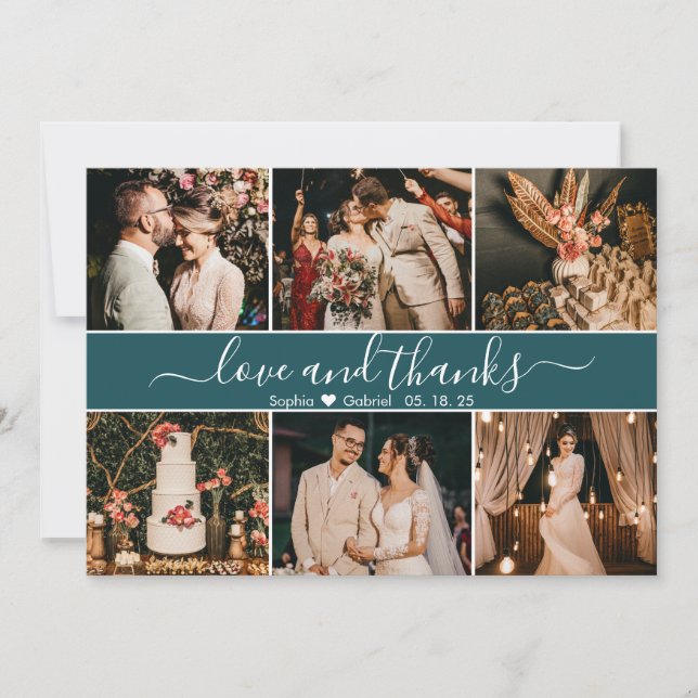 Modern Elegant Teal Green Typography Photo Collage Thank You Card (Front)