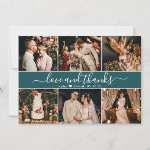 Modern Elegant Teal Green Typography Photo Collage Thank You Card